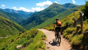 Trek mountain biking adventure through lush green forests and scenic trails in Indonesia.