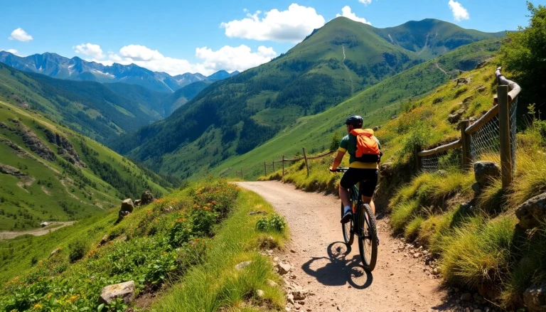 Trek mountain biking adventure through lush green forests and scenic trails in Indonesia.