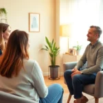 Psycholog Lublin offering a comforting therapy session in a cozy office environment, creating trust and support for clients.