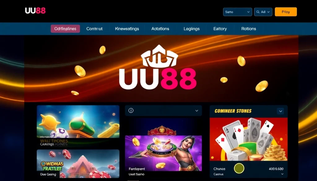 UU88 online casino platform with vibrant visuals and secure login interface for players seeking trusted gaming experiences
