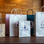 Nowoczesne torebki papierowe Lublin z nadrukiem w różnych rozmiarach i kolorach, idealne dla sklepów i gastronomii, z eleganckimi uchwytami.
