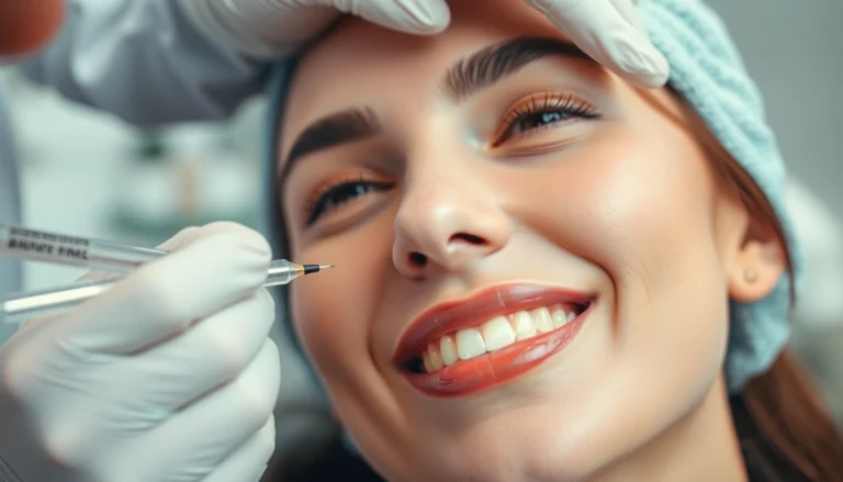 Woman enjoying a Botox Behandlung at a clinic, showcasing enhanced facial features and a relaxed expression.