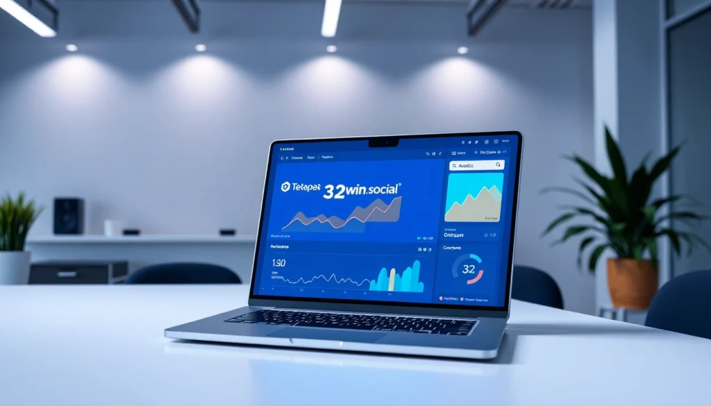 Visually engaging graphic showcasing https://32win.social/ platform features with clear icons and a user-friendly interface, emphasizing social media engagement and digital growth.
