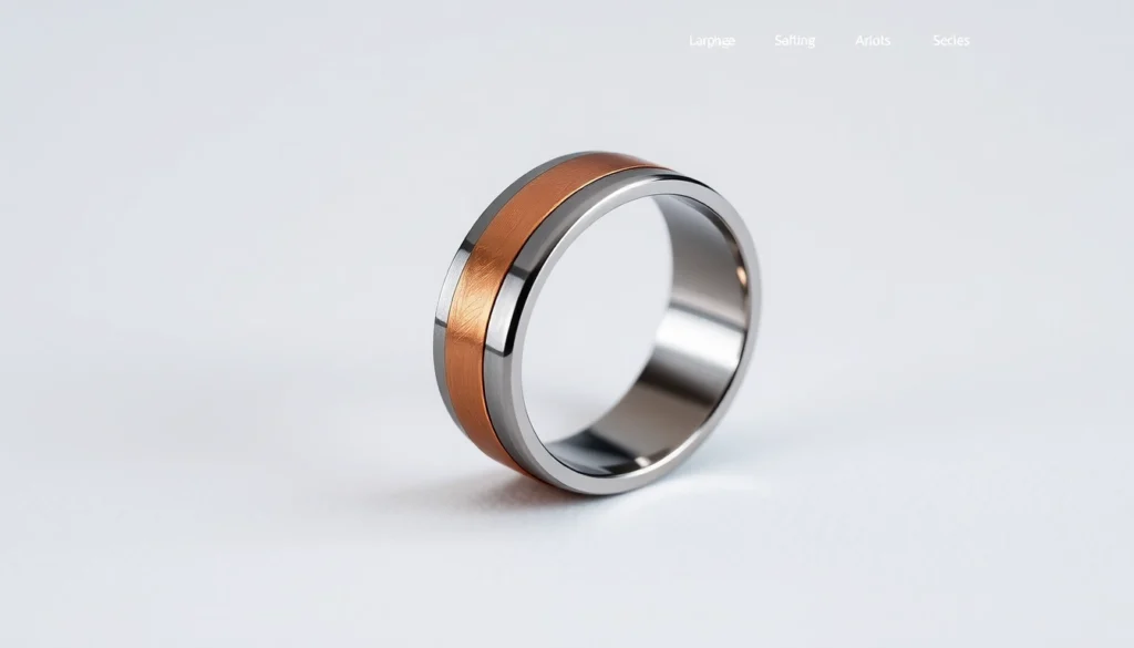 Visit https://ax88c.com/ for expertly crafted titanium and copper rings with detailed close-up showcasing quality and design, perfect for engagement or wedding jewelry.