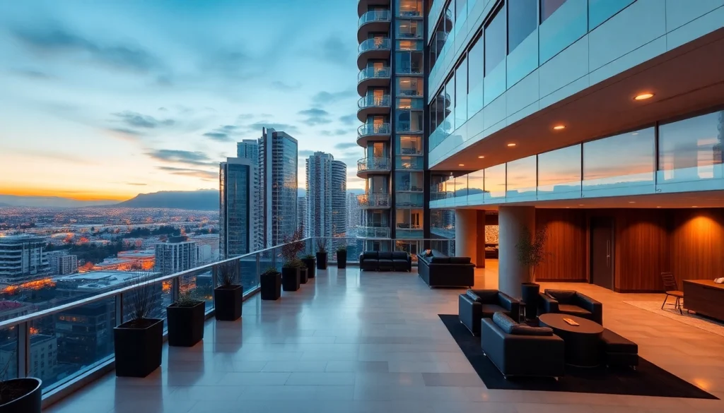 Vancouver strata management team overseeing modern high-rise building with community spaces, emphasizing professional property care and management excellence in Vancouver strata management services.