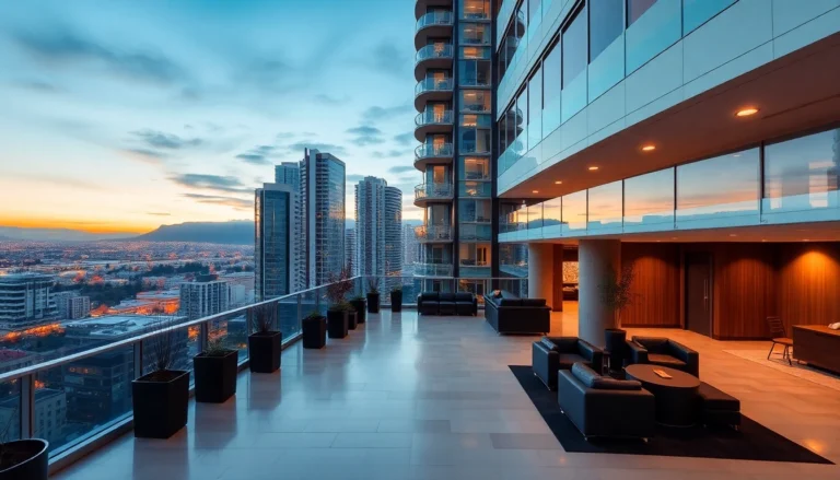 Vancouver strata management team overseeing modern high-rise building with community spaces, emphasizing professional property care and management excellence in Vancouver strata management services.