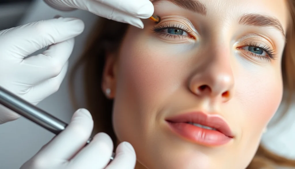 Fadenlifting Zürich: Patient receiving gentle facial lifting with fine PDO threads for natural rejuvenation.