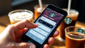 User interacting with the Starbucks calories calculator on their phone, highlighting customization features and live calorie updates for personalized drinks.