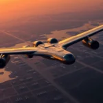 The powerful B-52 link b52 bomber soaring over a military base during sunset, showcasing its iconic design and commanding presence in the sky.