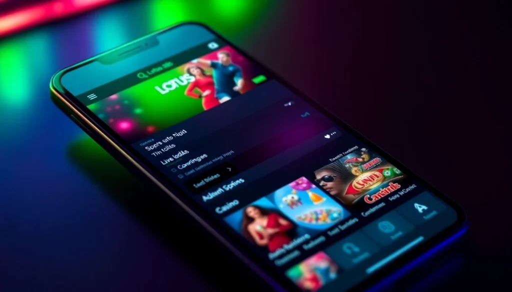 Secure Lotus 365 online betting platform on mobile, showing live cricket scores and casino games for Indian players.