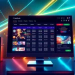 A modern online sportsbook and casino platform with live betting options and vibrant colors.