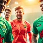 High-quality teamwear apparel designed for sports teams, showcasing vibrant jerseys being worn by athletes in action, emphasizing customization and performance.