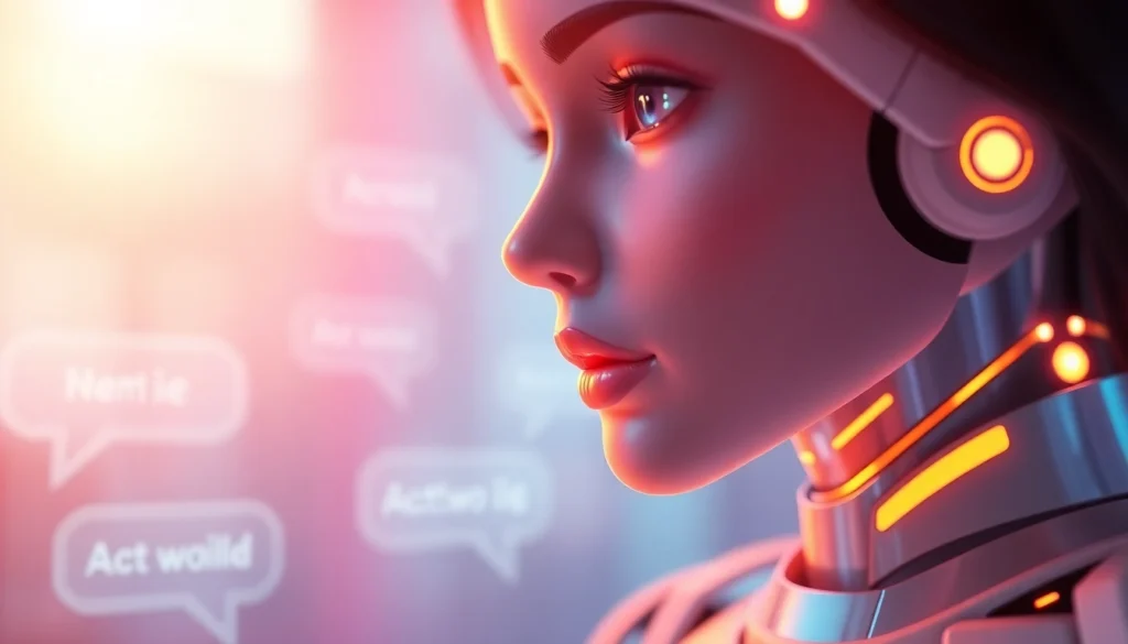 Illustration of an AI girlfriend chatbot interface engaging users with friendly messages, highlighting digital companionship with vibrant colors, welcoming design, and modern aesthetics.