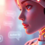 Illustration of an AI girlfriend chatbot interface engaging users with friendly messages, highlighting digital companionship with vibrant colors, welcoming design, and modern aesthetics.