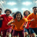 High-quality teamwear in vibrant colors worn by athletes during a game, showcasing branded sports uniforms designed for performance and team spirit.