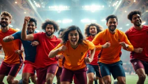 High-quality teamwear in vibrant colors worn by athletes during a game, showcasing branded sports uniforms designed for performance and team spirit.