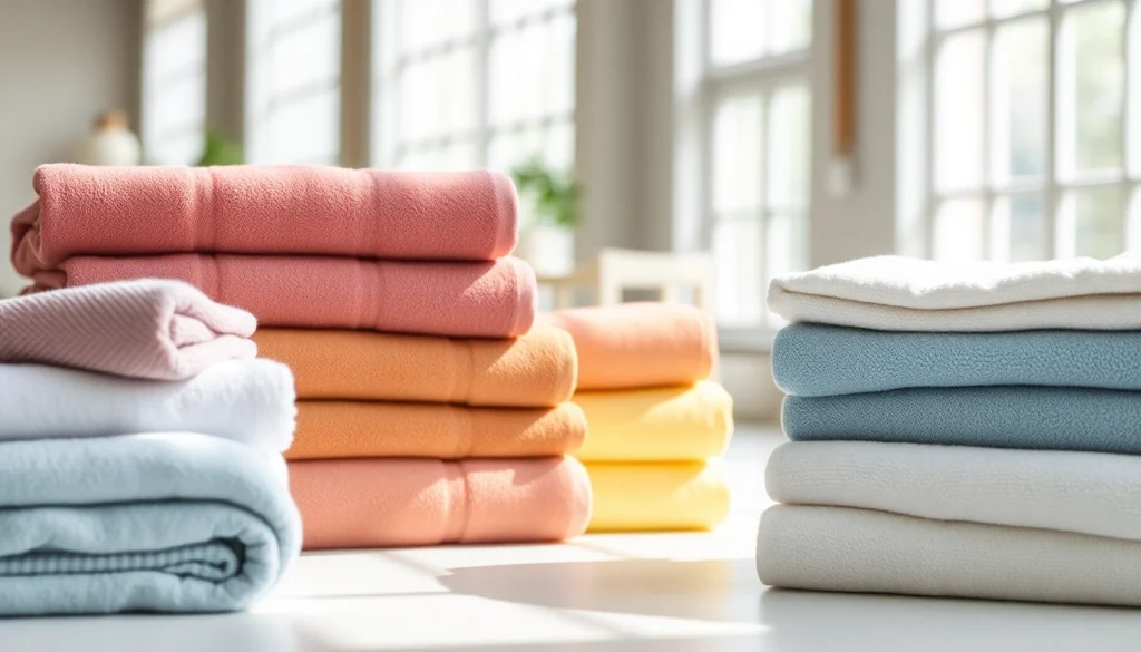 High-quality towels wholesale in vibrant colors displayed in a modern retail setting, emphasizing durability and softness for bulk buyers.