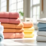High-quality towels wholesale in vibrant colors displayed in a modern retail setting, emphasizing durability and softness for bulk buyers.
