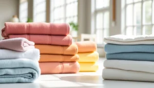 High-quality towels wholesale in vibrant colors displayed in a modern retail setting, emphasizing durability and softness for bulk buyers.