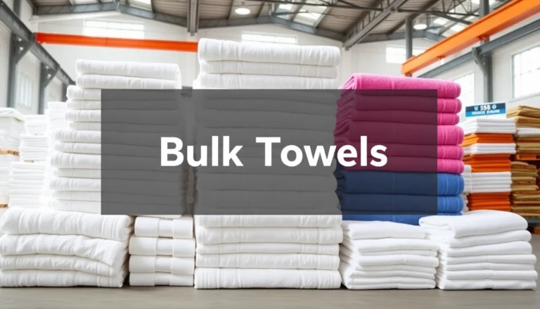 Wholesale towels in bulk display showcasing premium quality cotton textiles, ideal for hotels and retailers seeking bulk purchase options.