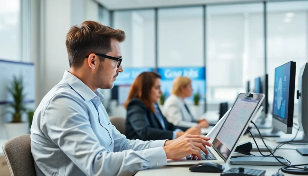 Latest Govt Jobs updates shown on digital screens in a professional office environment