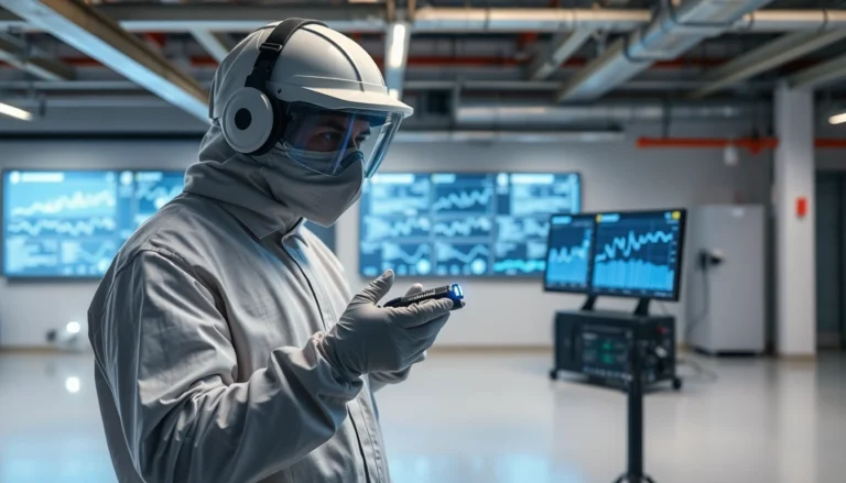Technicus voert geavanceerde muizeninspectie uit met high-tech apparatuur in een moderne ruimte.