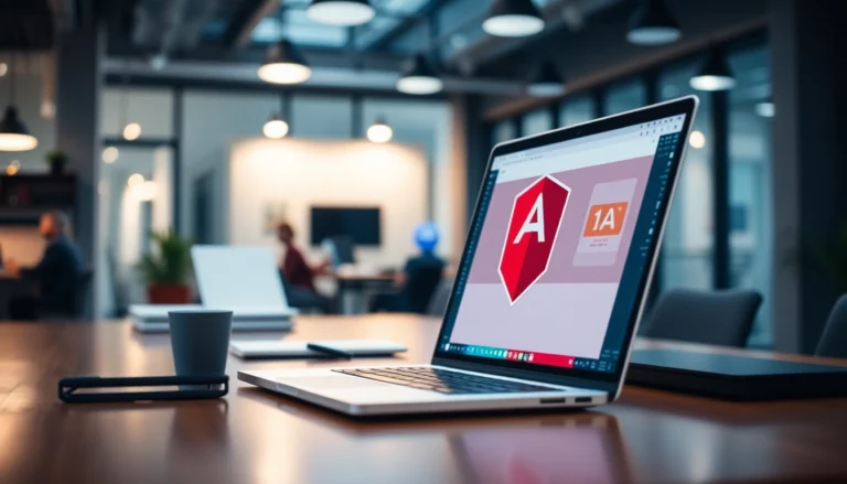 Angular developer building modern web apps in a professional workspace for tech teams