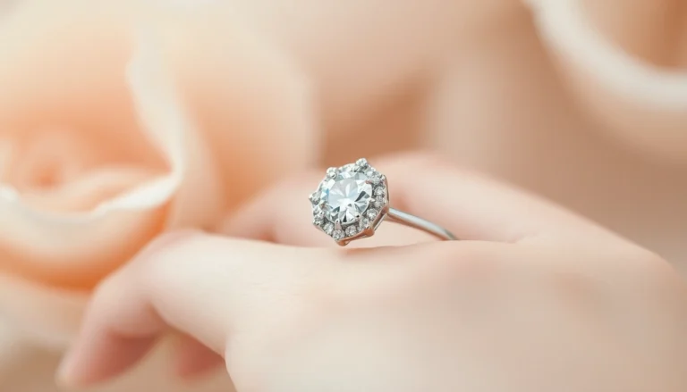 Detailed image of a halo suzadetuviu ziedas showcasing sparkling diamonds in a refined setting,