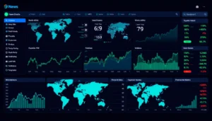 Global Investment Market News displays on a sleek digital dashboard with international stock