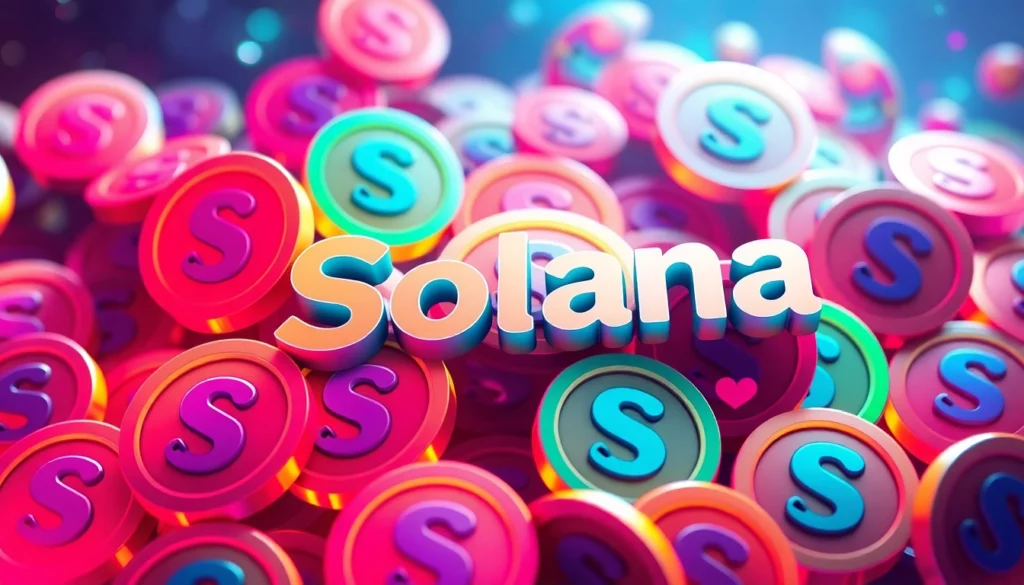 Vibrant illustration of Solana Meme Tokens with meme characters and blockchain neon design