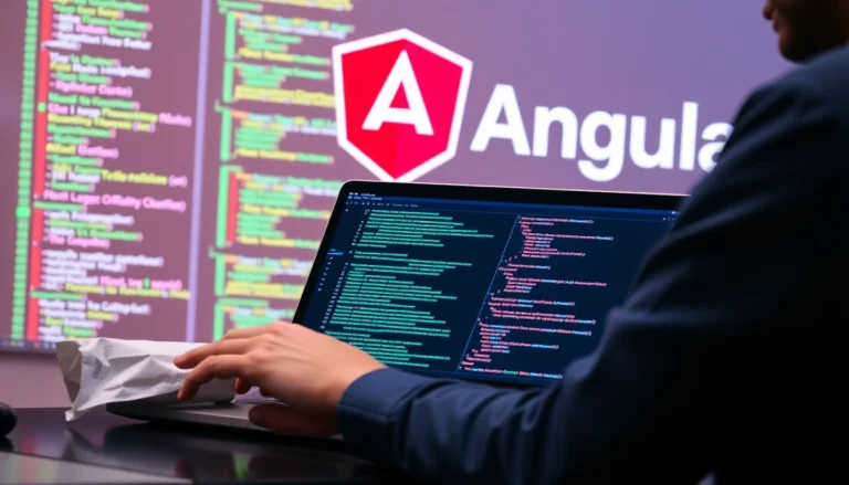 Angular developer coding with modern tools, showcasing advanced web development skills for