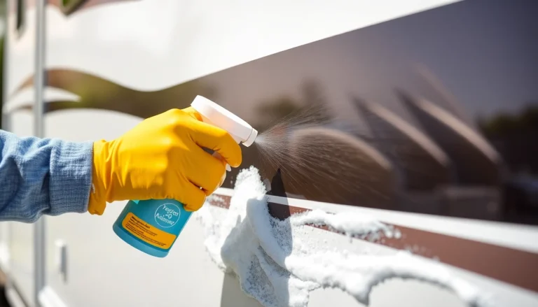 Effective Wohnmobilreiniger cleaning a RV's exterior surface with foam to remove dirt and grime