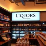 Premium Liqors Birmingham store display featuring a variety of spirits and elegant packaging