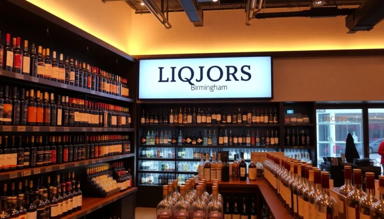 Premium Liqors Birmingham store display featuring a variety of spirits and elegant packaging