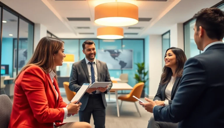 Team of HR professionals reviewing group health insurance Canada plans with digital tablets and