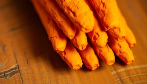 Turmeric Finger showcasing fresh bright orange color, high-quality and natural spice for